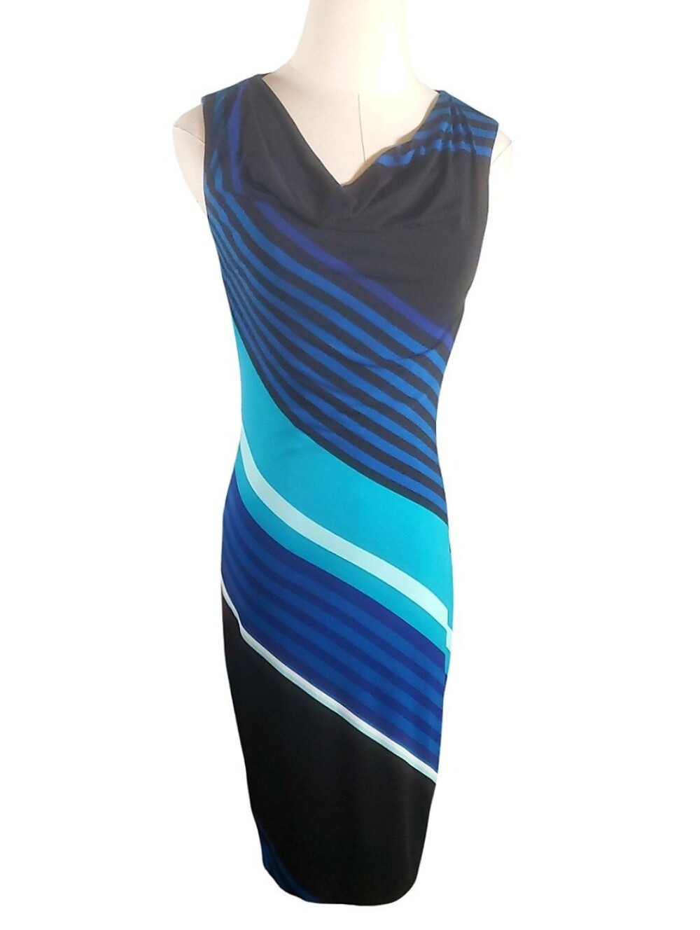 Vintage Cache Diagonal Stripes Cowelneck Wiggle Dress XS No Belt New Colorblock